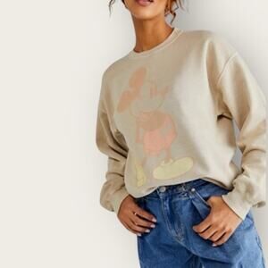 Junk Food Tees | Mickey Faded Fleece Pullover Sweatshirt | Tan | XXL